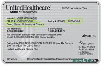 Cartão de seguro saúde UnitedHealthCare dos EUA exemplo